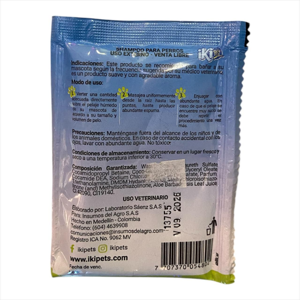 Shampoo Con Acondicionador Sachet Iki Pets 30 Ml Aseo