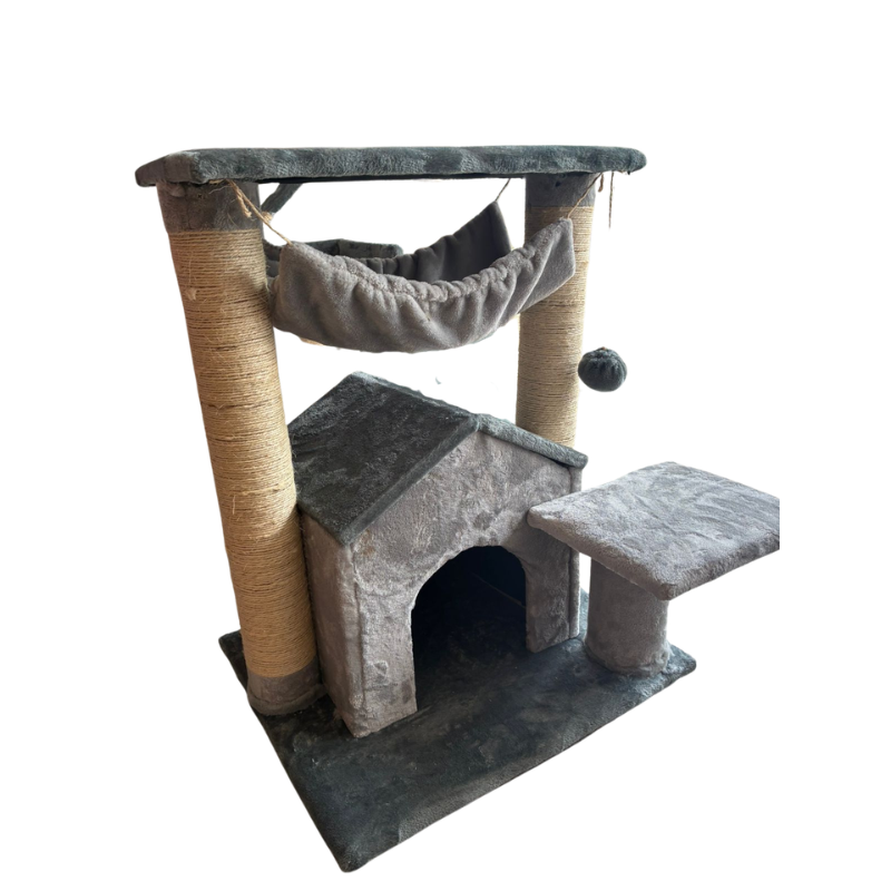 Gimnasio Rascador Para Gatos Con Cueva, Hamaca Y Terrazas 80x60x50 Cm