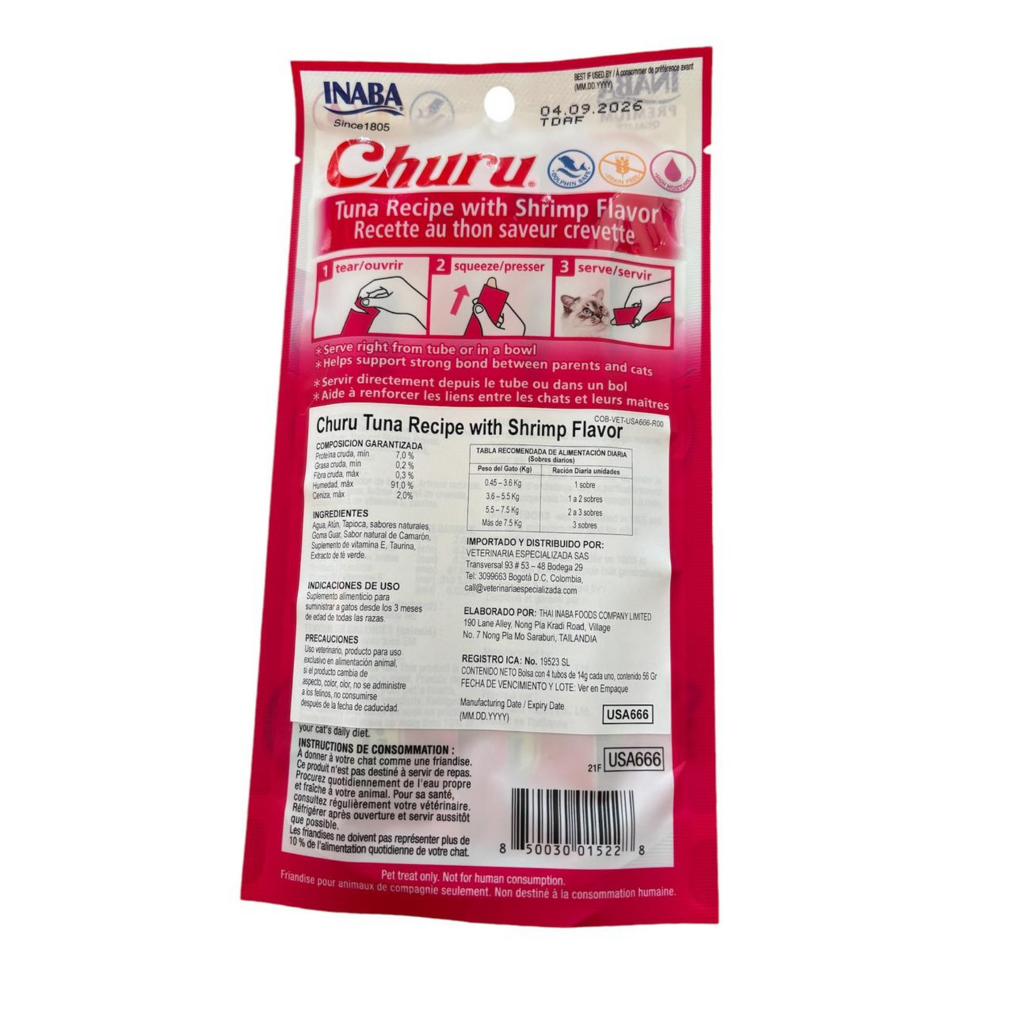 Snack para Gato Churu Sabor Atún Y Cangrejo (tuna Recipe With Crab Flavor) X 4 Unidades