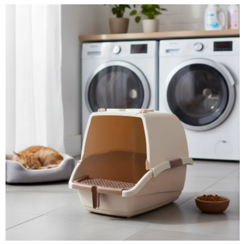 Arenero Cubierto De Lujo Para Gatos Con Puerta Y Filtro Tamaño Grande Beige
