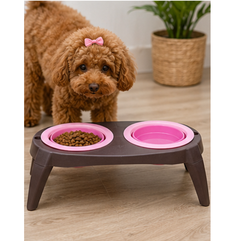 Comedero Doble Alto Plegable para Mascotas 12 cm