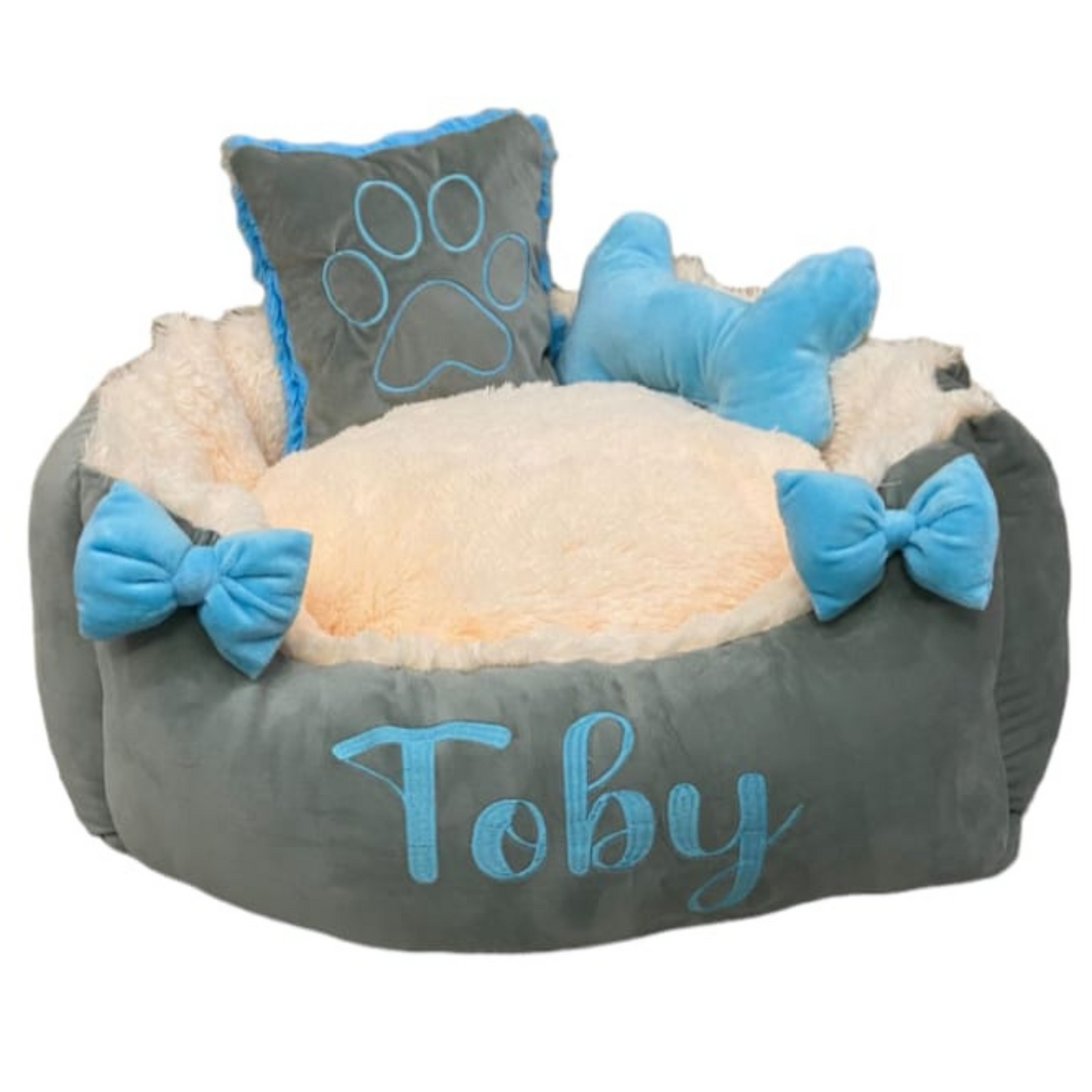 Cama Personalizada Para Mascota Premium Gris-Beige