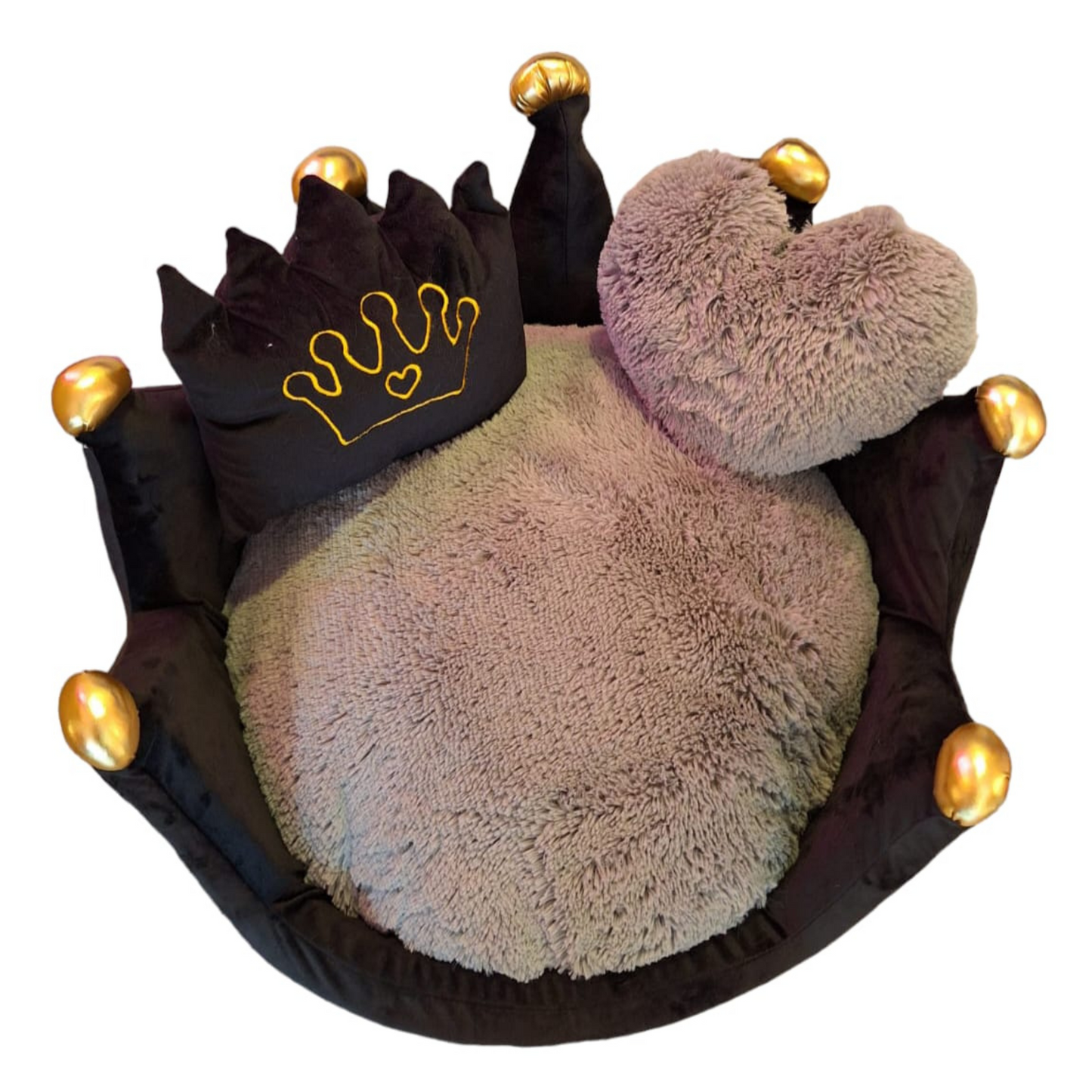 Cama Personalizada Corona Para Mascota Negra-Gris