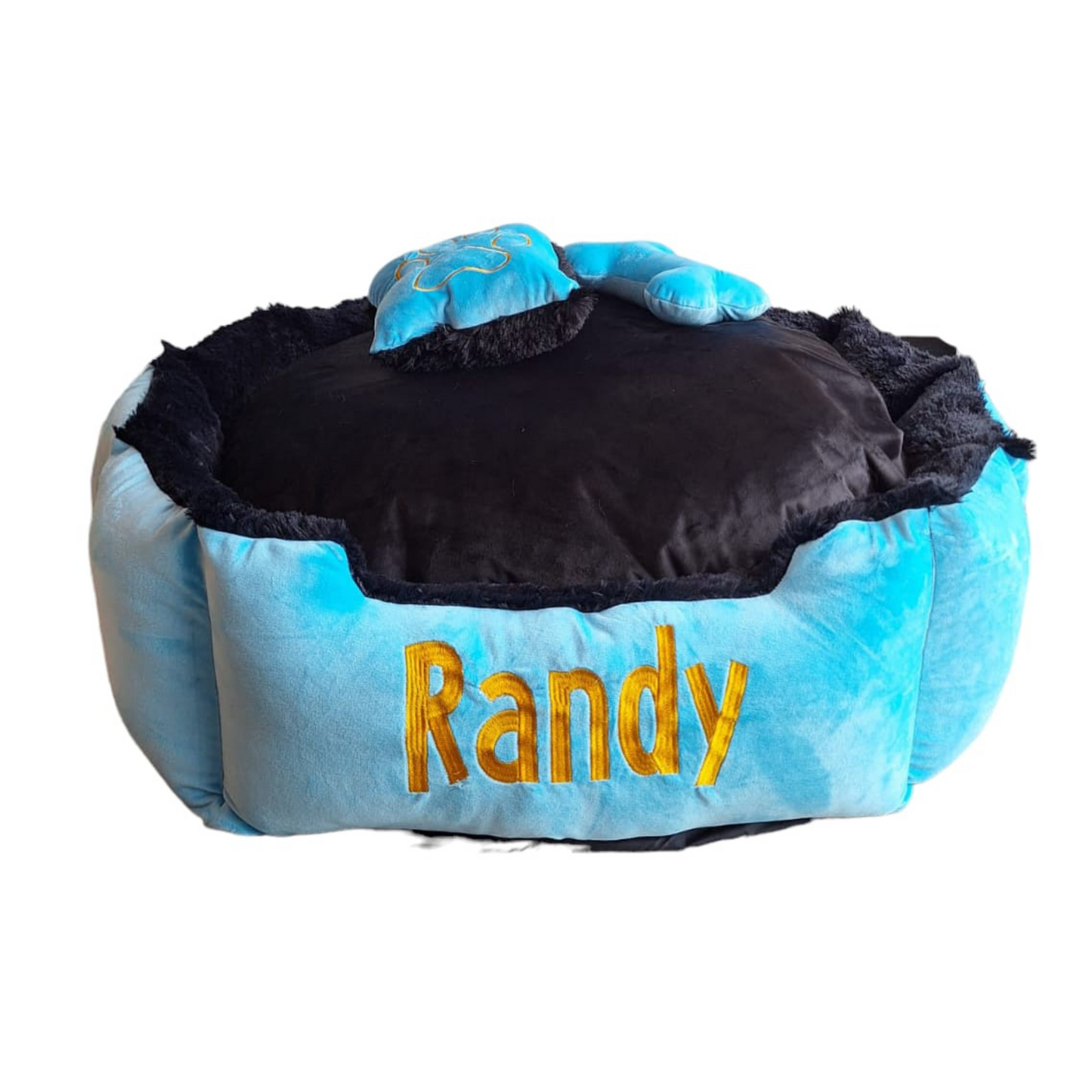 Cama Personalizada Premium Para Mascota Azul-Negra