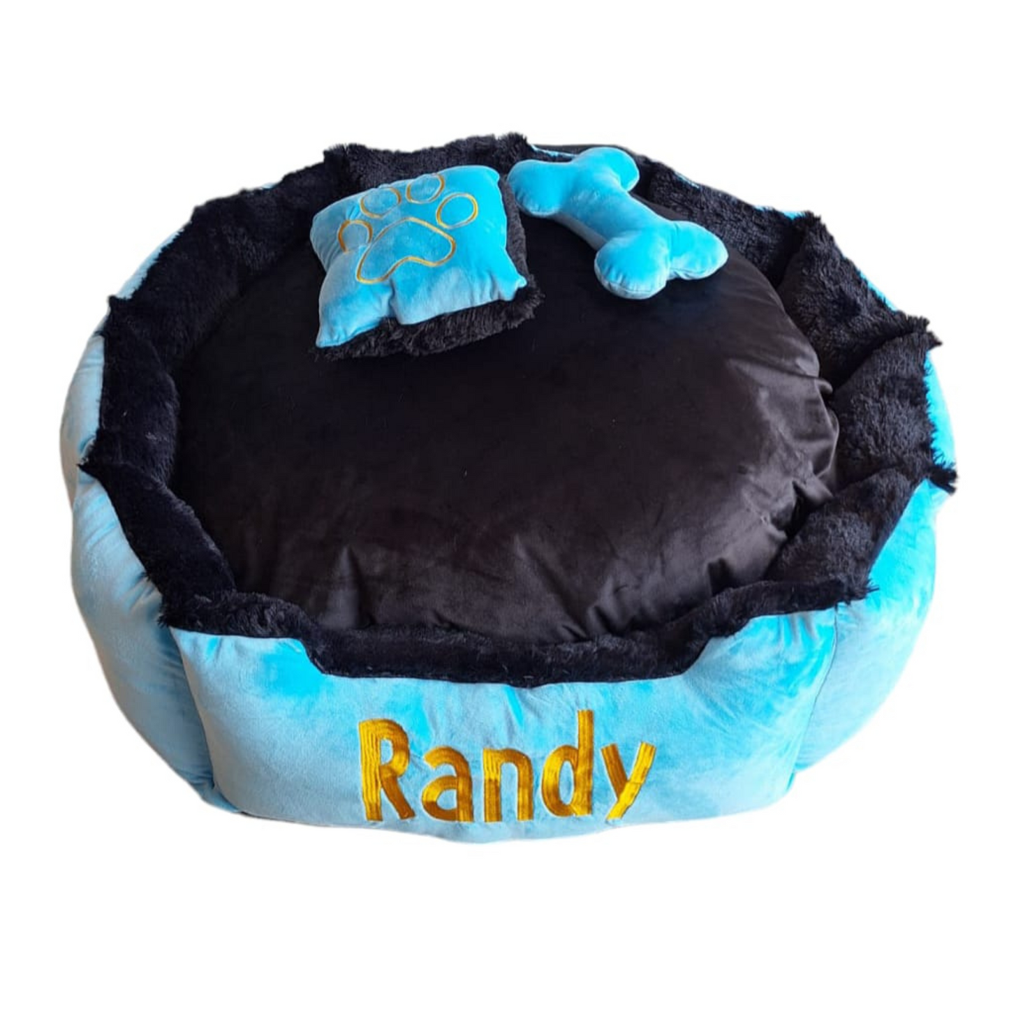 Cama Personalizada Premium Para Mascota Azul-Negra