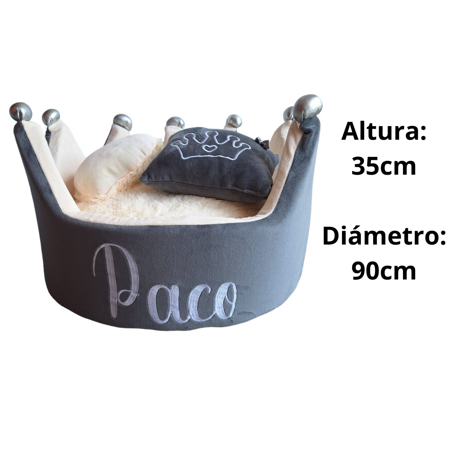 Cama Corona Para Mascotas Gris-Beige Personalizada