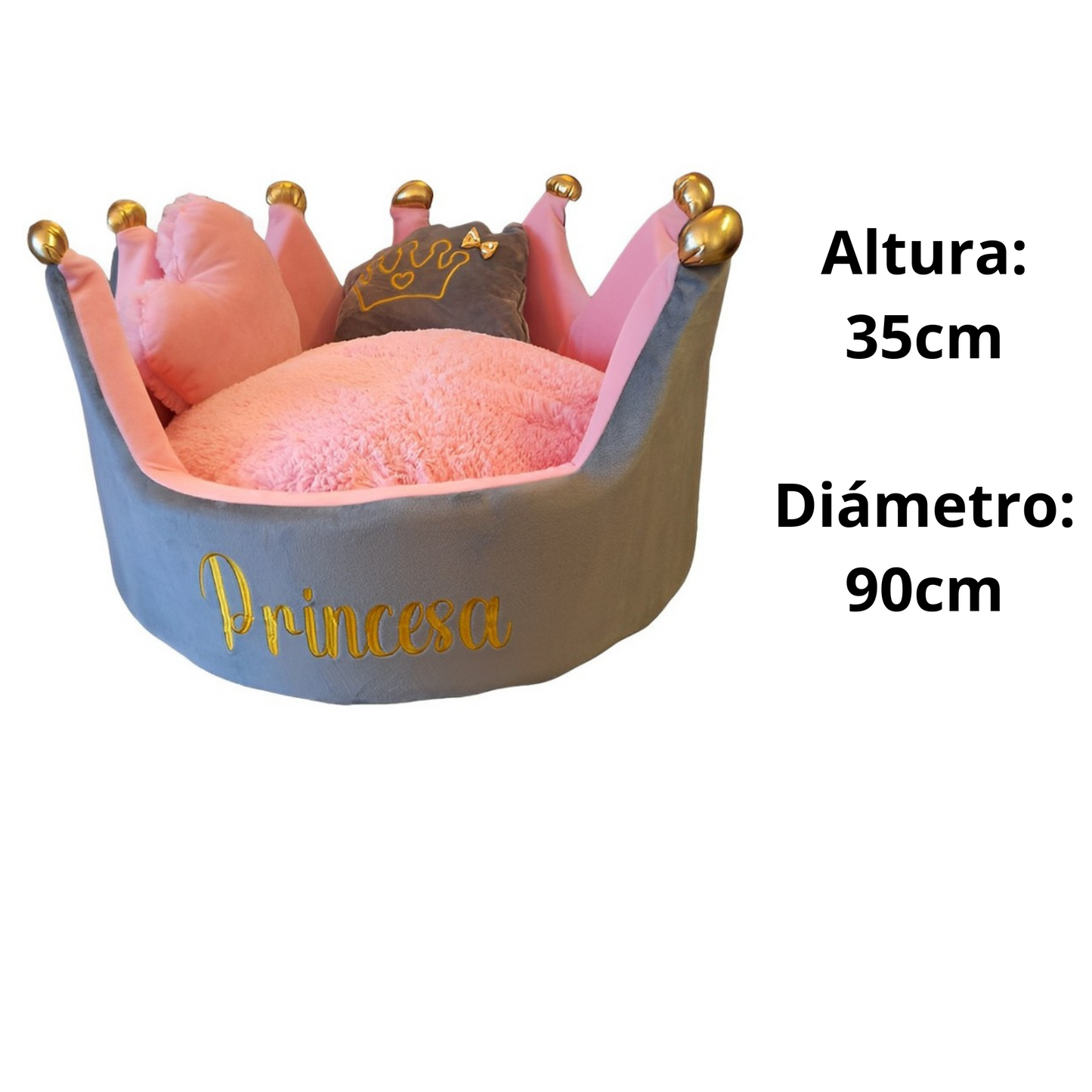 Cama Corona Mascota Personalizada Gris - Rosado Para Mascotas