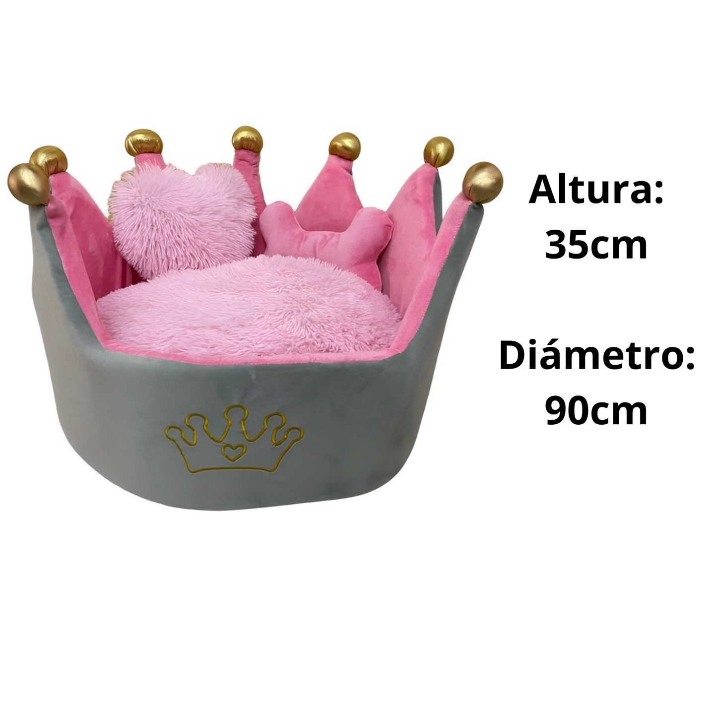 Cama Corona Gris-Rosado para Mascotas