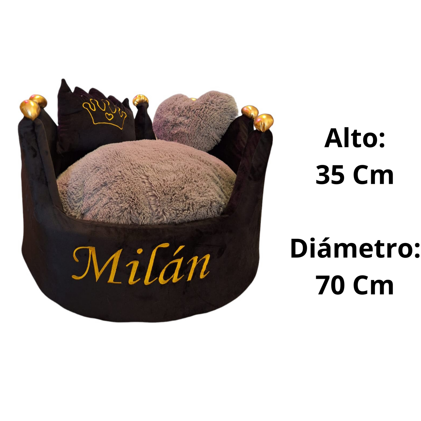Cama Personalizada Corona Para Mascota Negra-Gris
