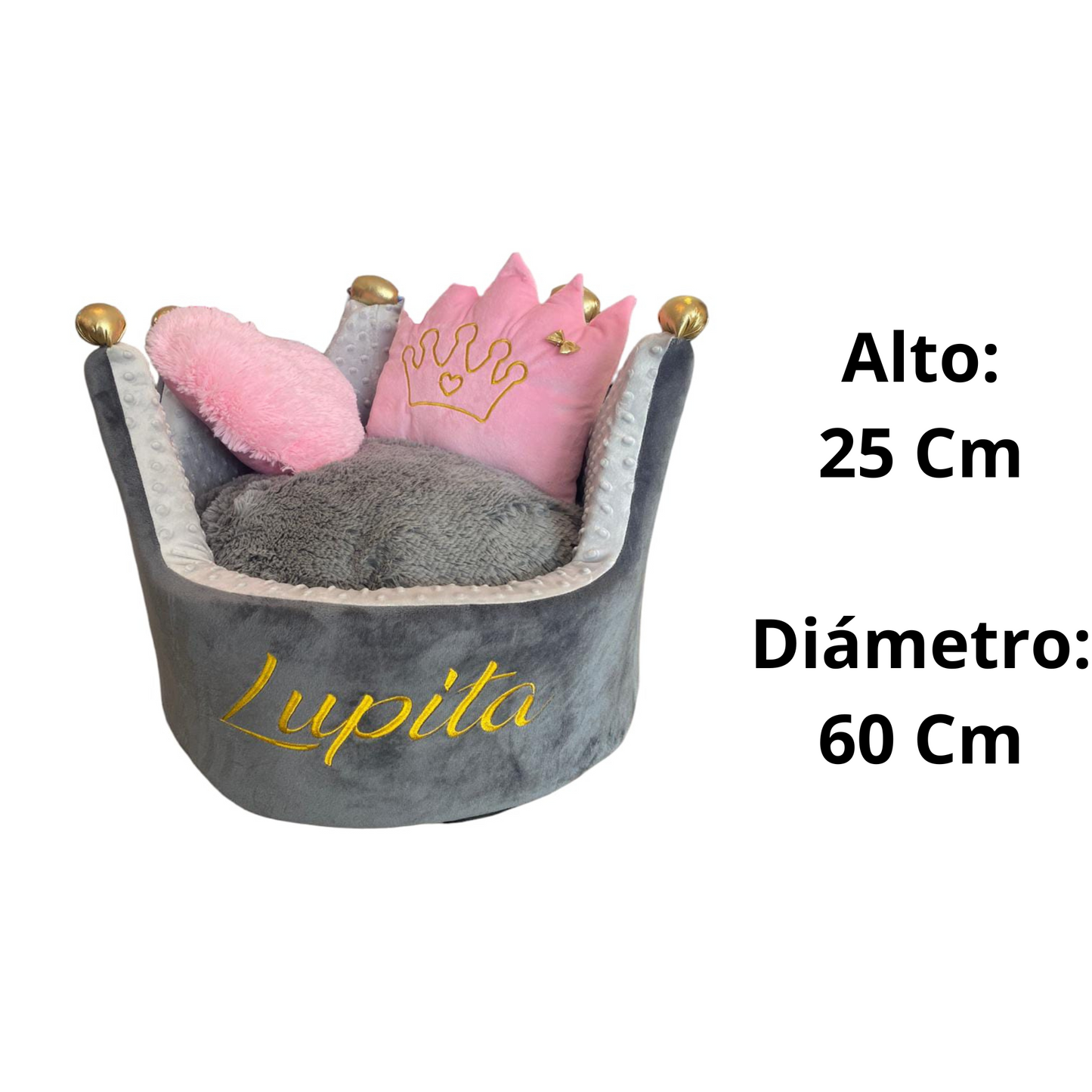 Cama Personalizada Para Mascota Corona Gris