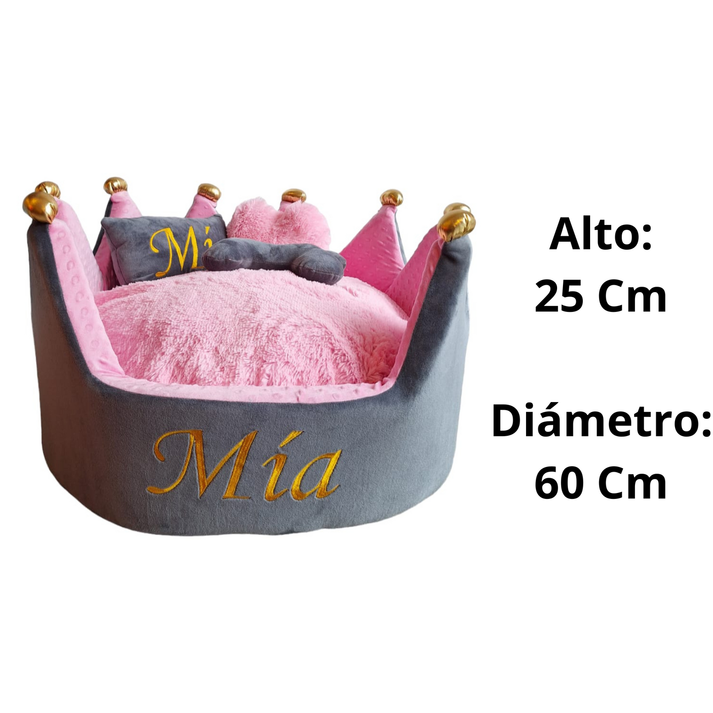 Cama Personalizada Corona Para Mascota Gris-Rosada