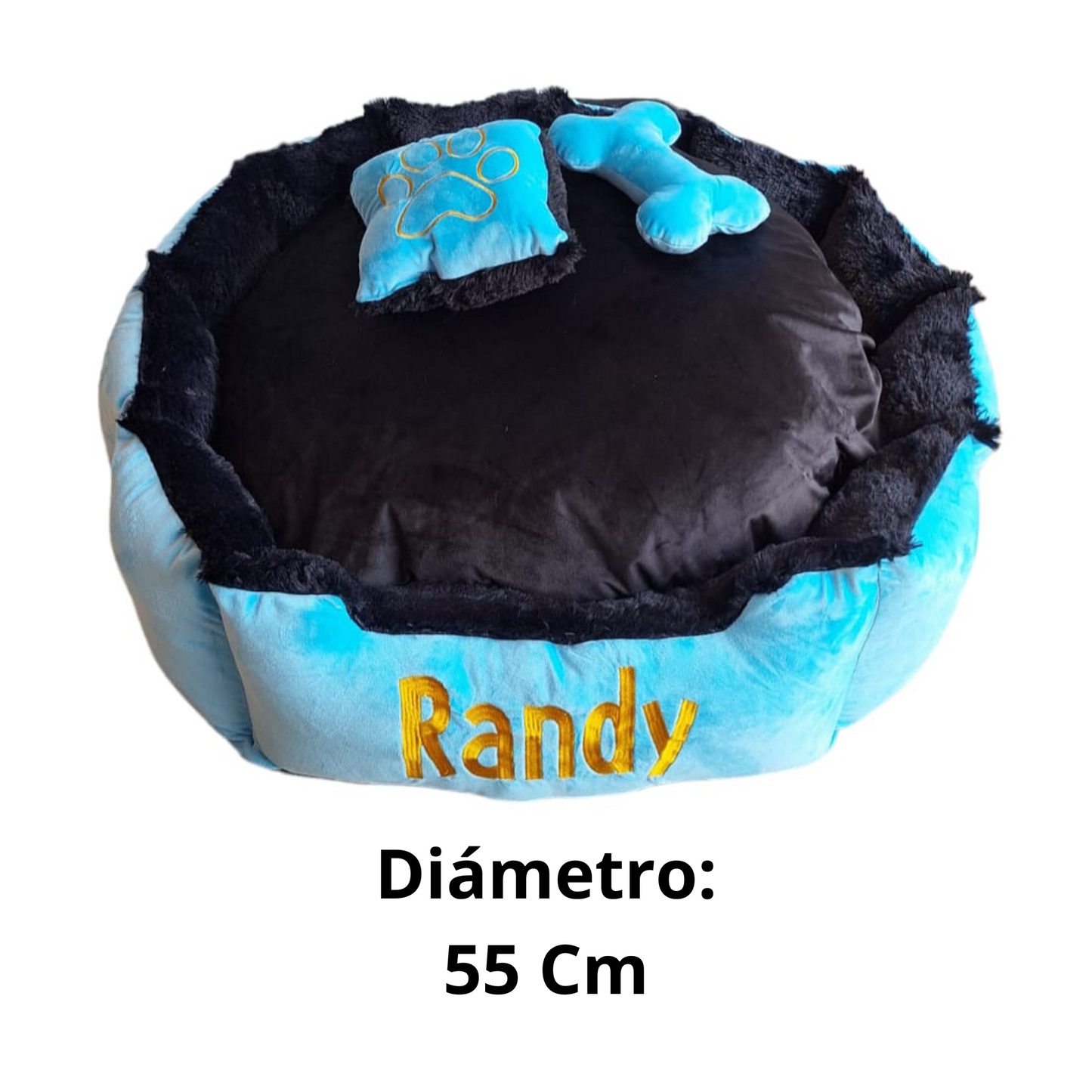 Cama Personalizada Premium Para Mascota Azul-Negra