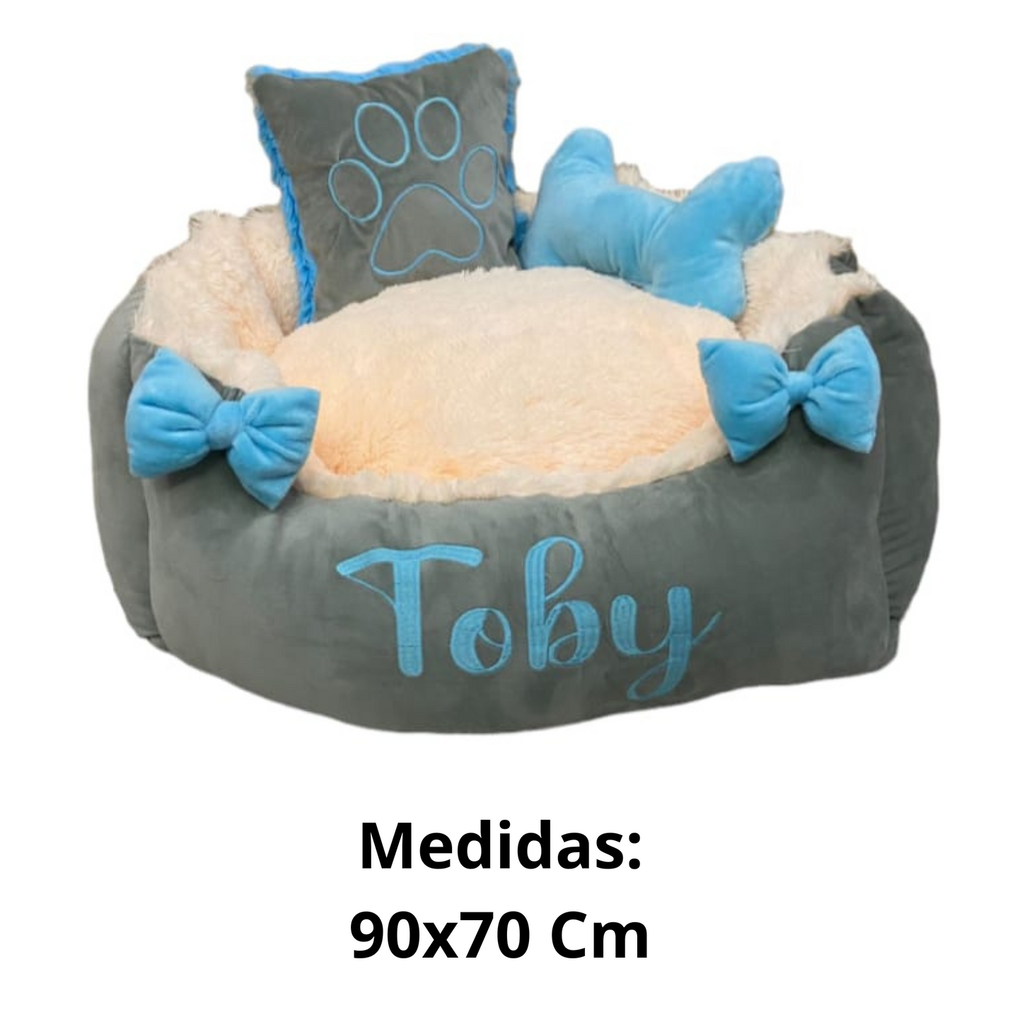 Cama Personalizada Para Mascota Premium Gris-Beige