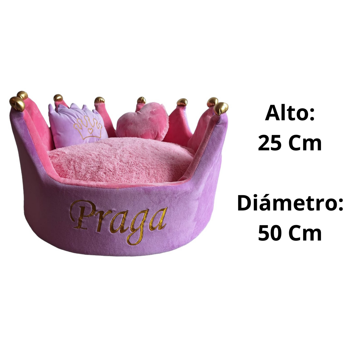 Cama Personalizada Corona Para Mascota Lila-Rosada