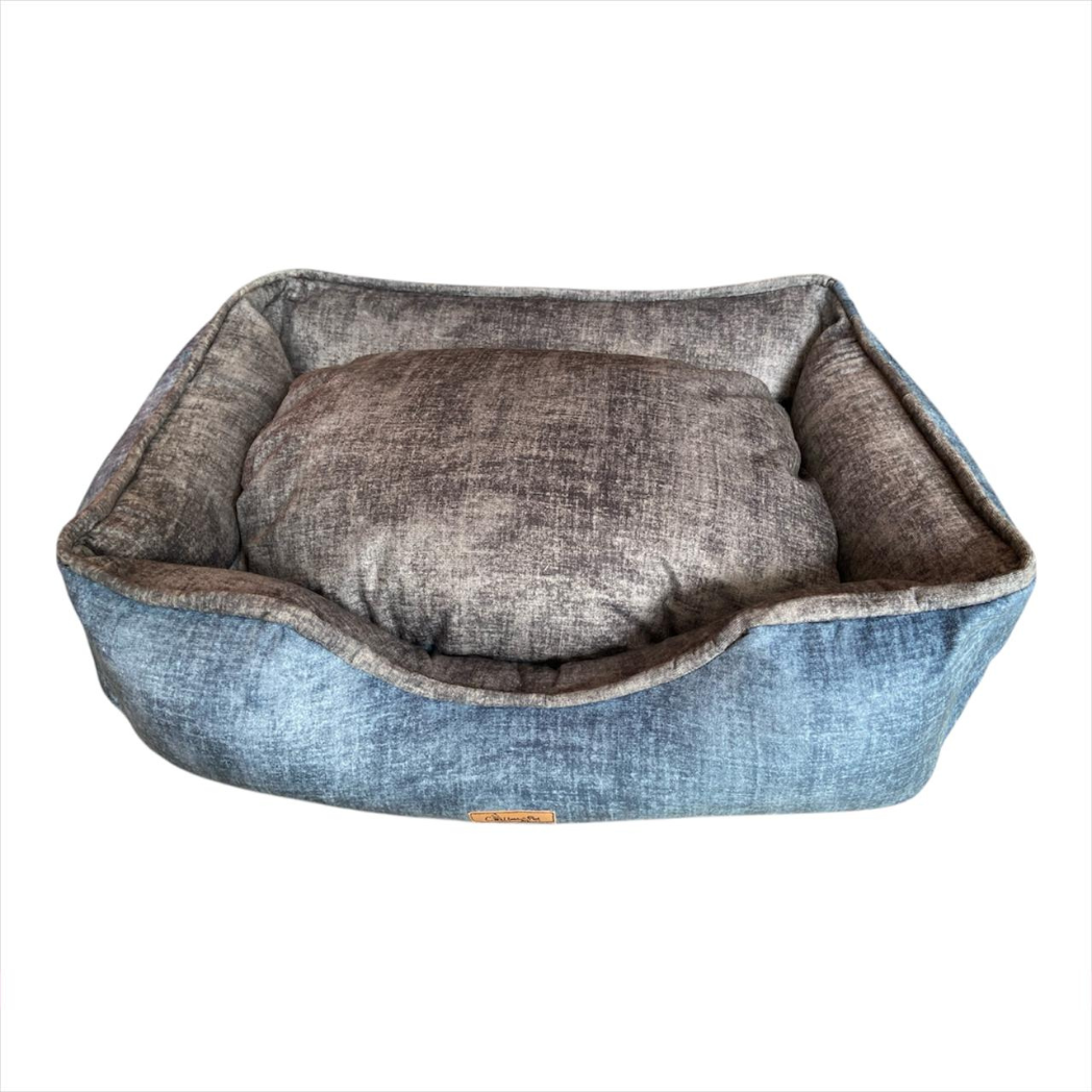 Cama Imperial Doble Faz Para Mascotas Gris-Azul Anti Fluido Y Anti Rasguño