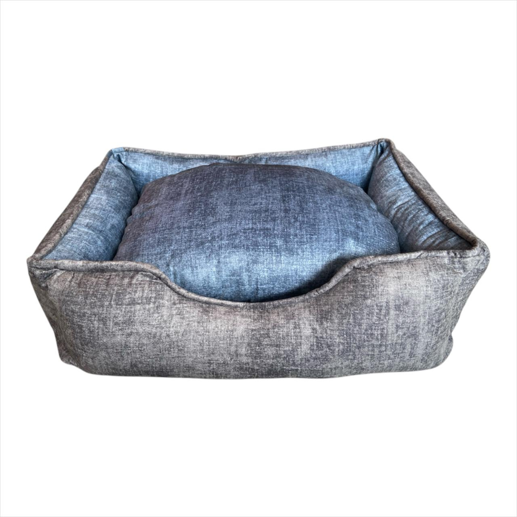 Cama Imperial Doble Faz Para Mascotas Gris-Azul Anti Fluido Y Anti Rasguño