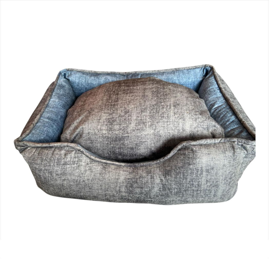 Cama Imperial Doble Faz Para Mascotas Gris-Azul Anti Fluido Y Anti Rasguño
