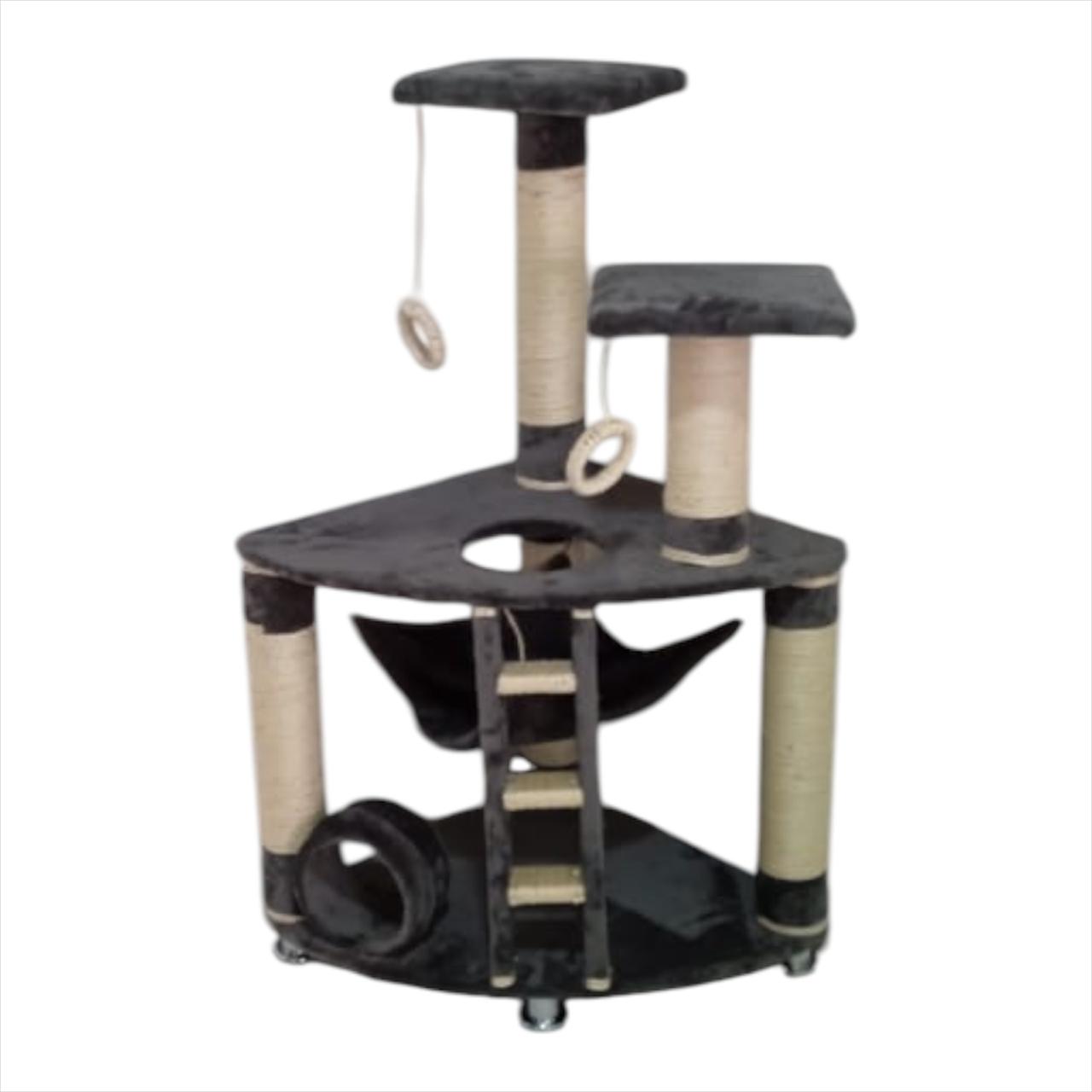 Gimnasio esquinero para gatos con rascador, hamaca y escalones 110 cm de alto