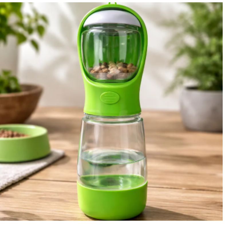 Termo Bebedero Portátil Para Mascotas Multipropósito Con Porta Alimentos Y Porta Bolsas