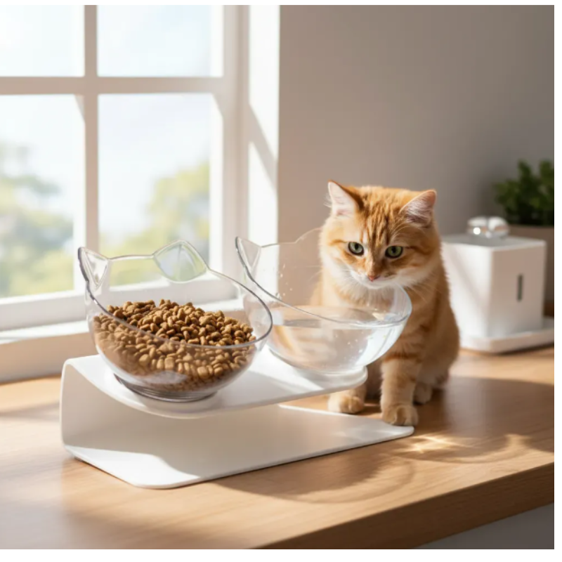Comedero Bebedero Alto Doble Para Gatos Recipiente Cara De Gato