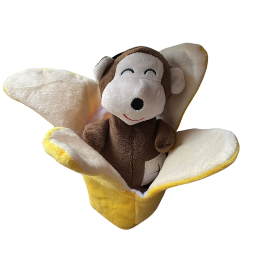 Juguete para Perro Peluche Interactivo Mono En Plátano Con Sonido – 23 Cm