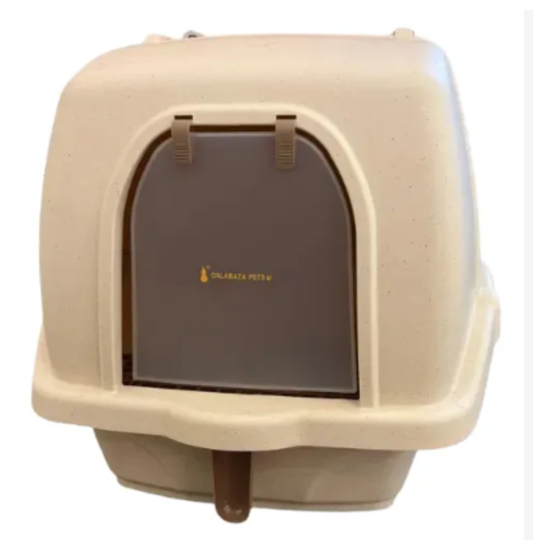 Arenero Cubierto De Lujo Para Gatos Con Puerta Y Filtro Tamaño Grande Beige
