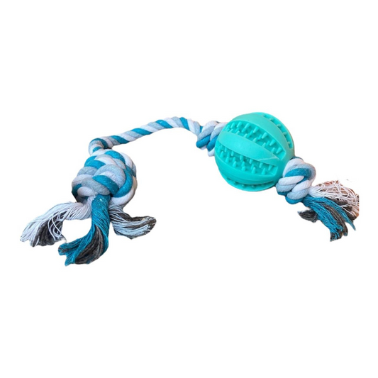 Juguete para Perro Rasca Encías Con Pelota Porta Premio Y Lazo 40 Cm