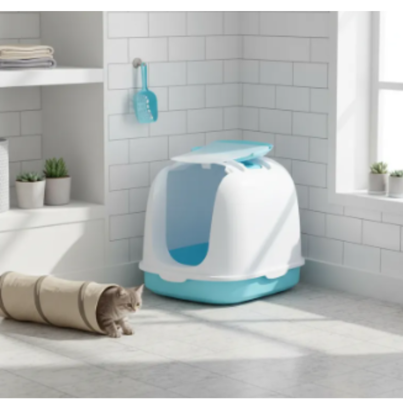 Arenero Cubierto Para Gatos Con Puerta Abatible Y Pala