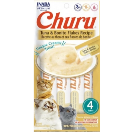 Snack para Gato Churu Sabor Atún Y Hojuelas De Bonito (tuna With Bonito Flakes) X 4 Unidades