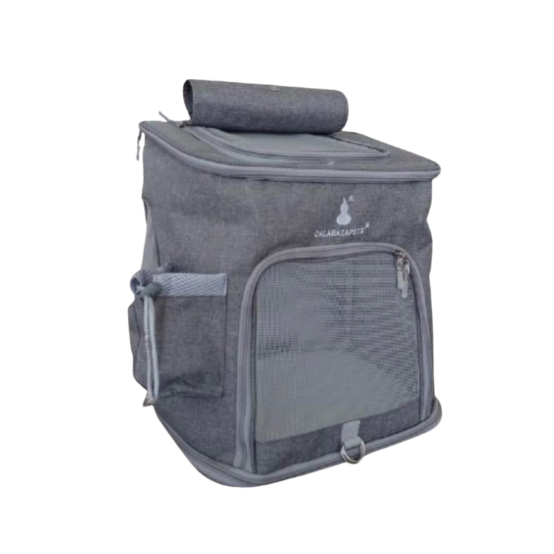 Bolso Morral Transportador En Lona Para Mascotas – Talla L Gris