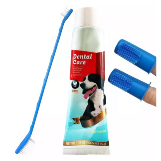 Kit Dental Para Perro Mascota Con Crema Sabor a Carne Aseo