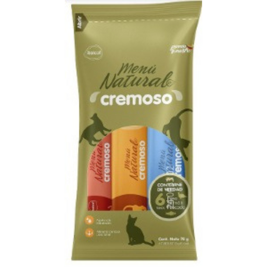 Snack Cremoso Menú Natural Para Gatos X 6 Unidades