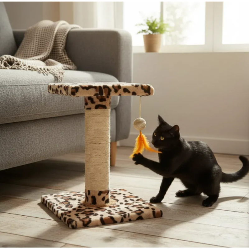 Rascador De Mesa Para Gatos Con Poste De Sisal Y Juguete Colgante 47x35x35