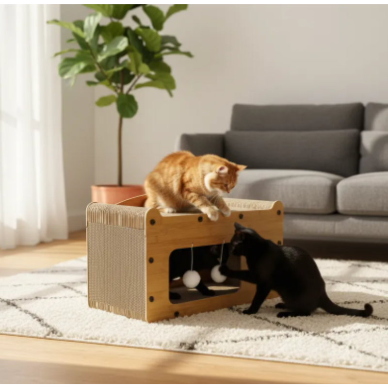 Casa Rascador De Cartón Para Gatos – Multifuncional