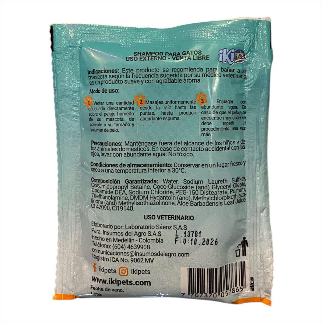 Shampoo Con Acondicionador Sachet Iki Pets 30 Ml Aseo