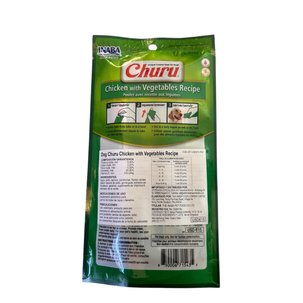 Snack para Perro Churu Sabor Pollo Y Vegetales (chicken With Vegetables Recipe) X 4 Unidades