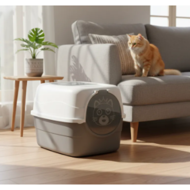 Arenero Cubierto Mediano Para Gato Con Doble Entrada, Filtro Y Pala