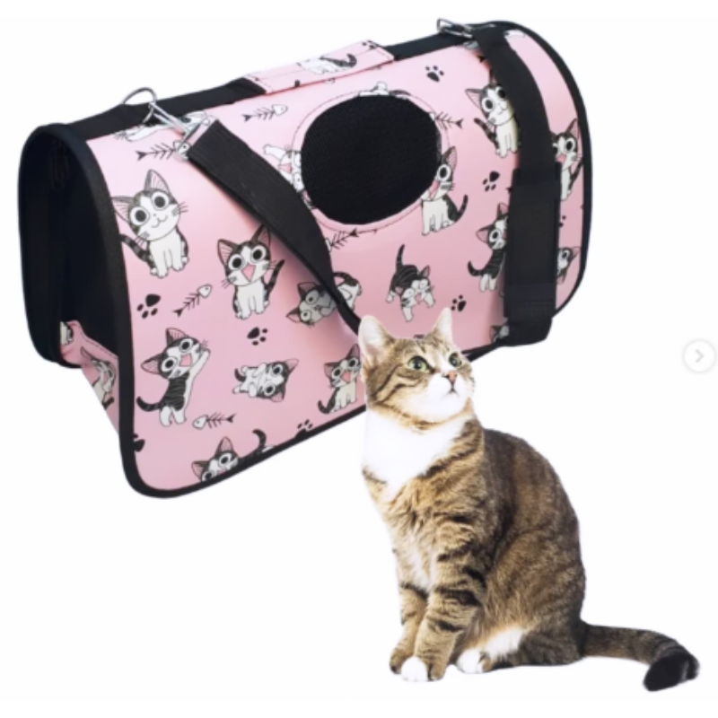 Bolso Guacal Para Mascotas Color Rosa Diseños Surtidos Talla L 52x32x22 Cm
