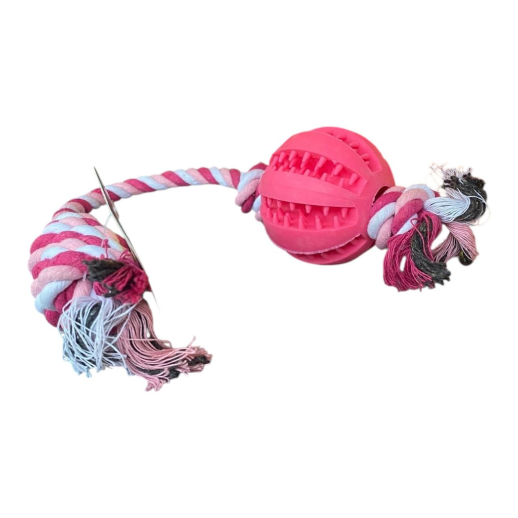 Juguete para Perro Rasca Encías Con Pelota Porta Premio Y Lazo 40 Cm