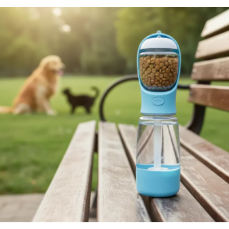 Termo Bebedero Portátil Para Mascotas Multipropósito Con Porta Alimentos Y Porta Bolsas
