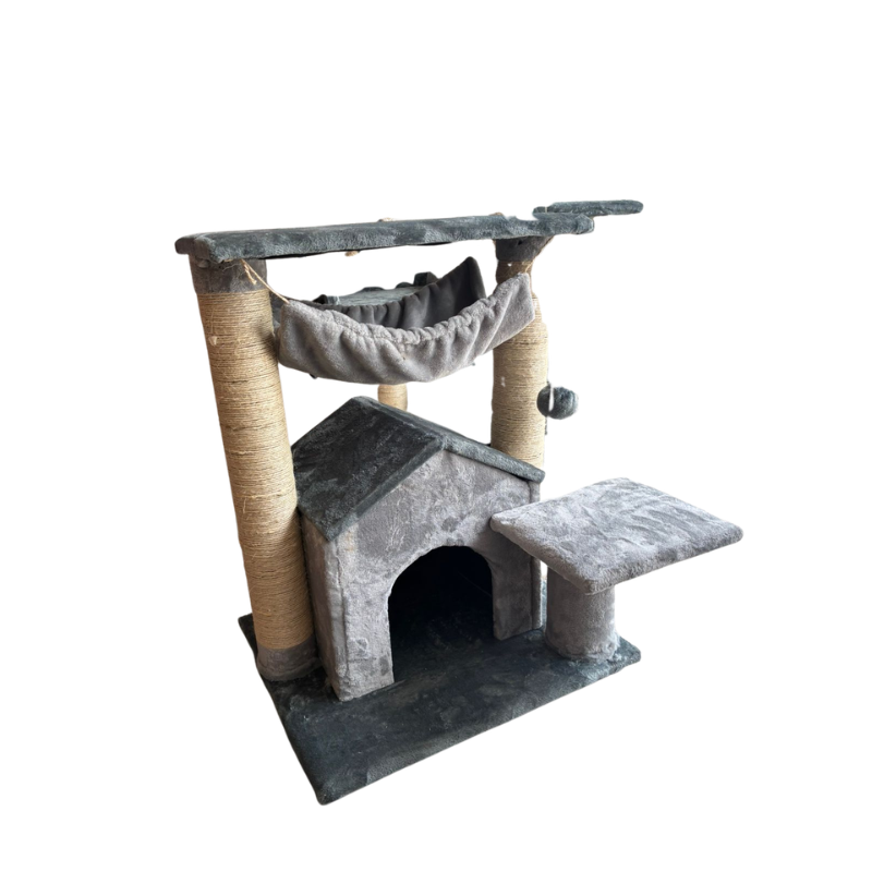 Gimnasio Rascador Para Gatos Con Cueva, Hamaca Y Terrazas 80x60x50 Cm