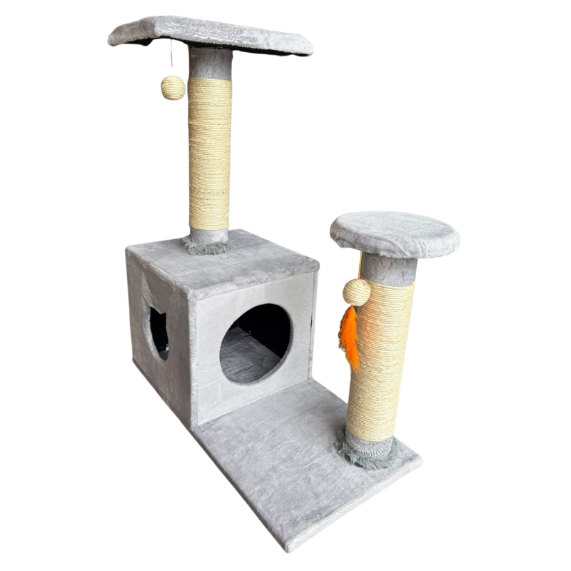 Gimnasio Rascador Para Gatos Con Cueva Y Terrazas 83x70x35 Cm Gris