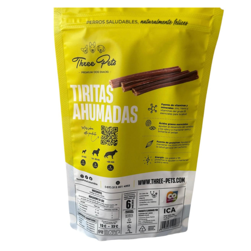 Snacks para Perros Tiritas Ahumadas 6 Unidades Three Pets Esófago De Res O Cerdo