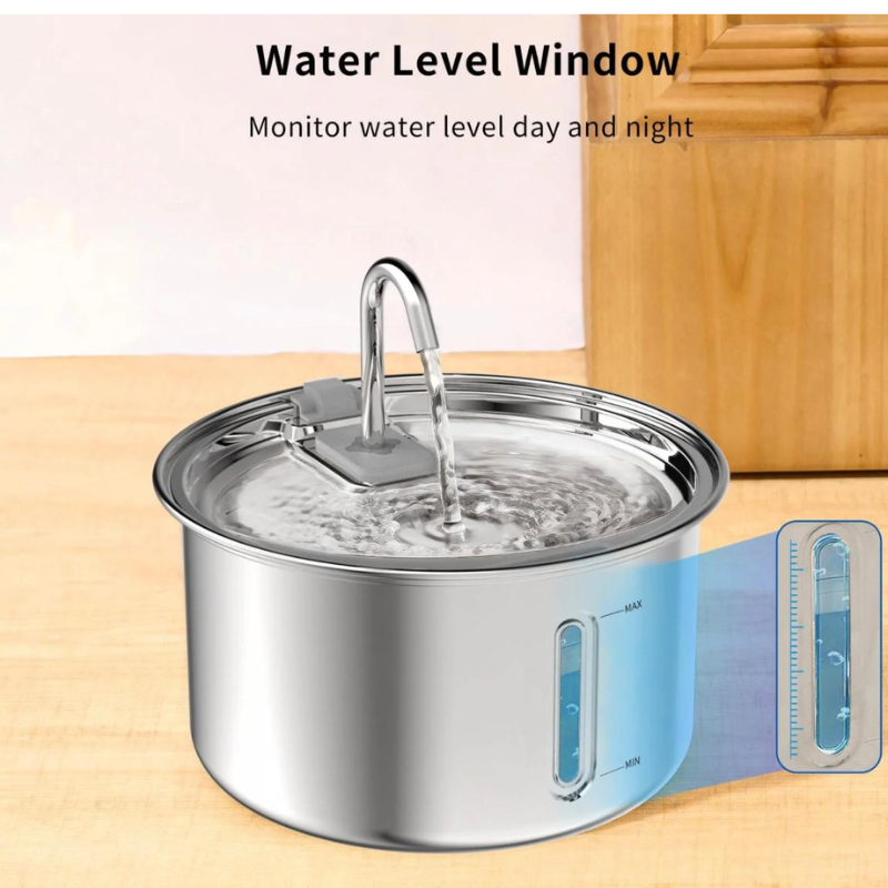 Fuente Bebedero Para Mascotas En Acero Inoxidable 3 Litros Con Luz Led