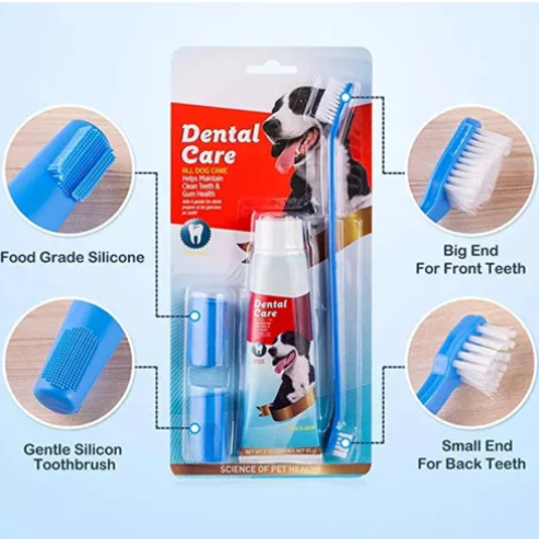 Kit Dental Para Perro Mascota Con Crema Sabor a Carne Aseo