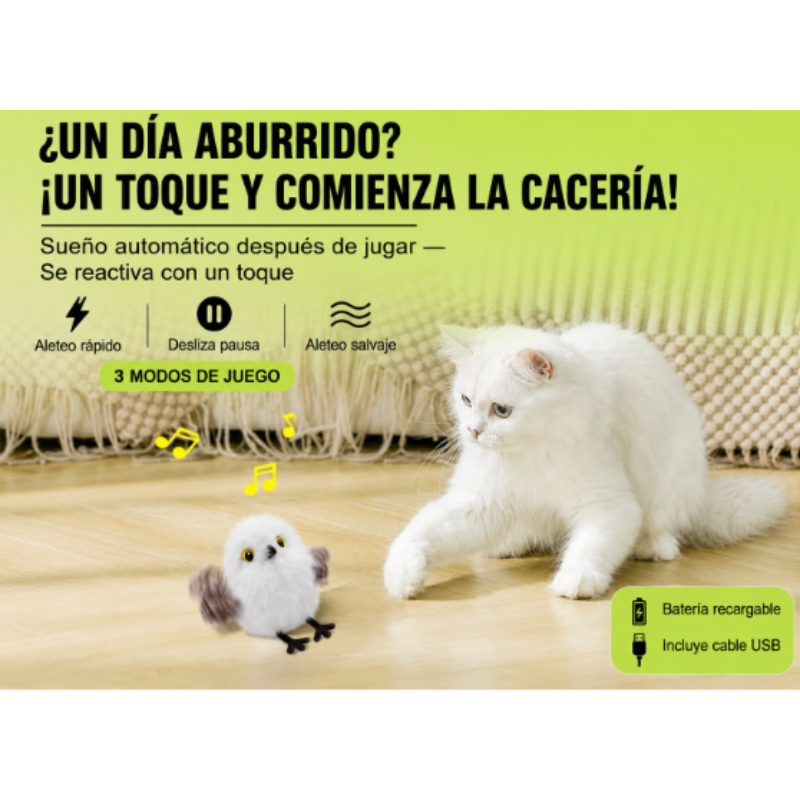 Juguete para Gato  Interactivo Recargable Ave Con Movimiento Y Sonido