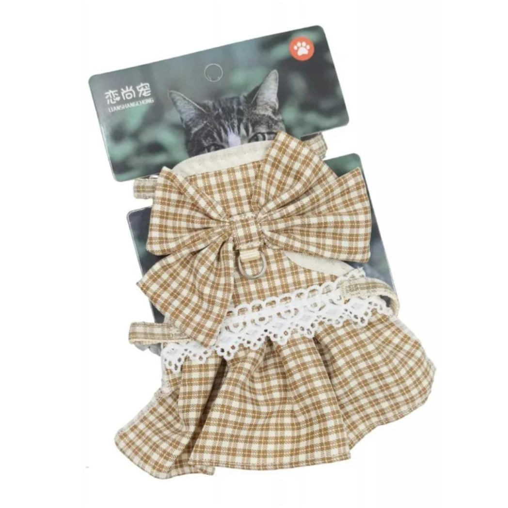 Arnés Pechera Con Vestido Para Gatos Y Perros Pequeños Con Traílla