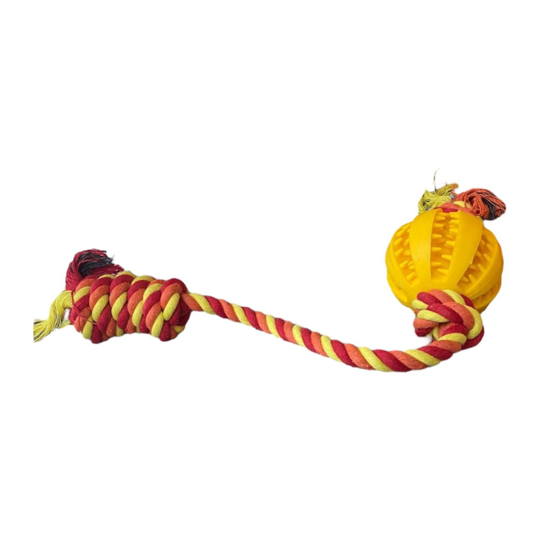 Juguete para Perro Rasca Encías Con Pelota Porta Premio Y Lazo 40 Cm