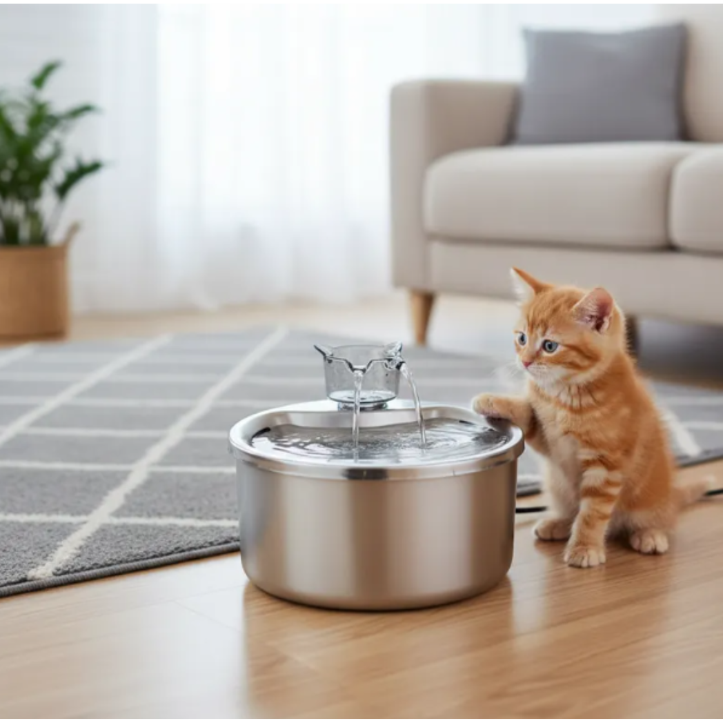 Fuente De Agua Para Mascotas En Acero Inoxidable 2 Litros