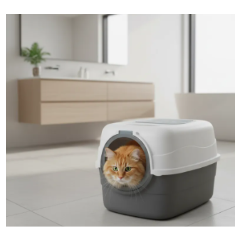 Arenero Cubierto Mediano Para Gato Con Doble Entrada, Filtro Y Pala